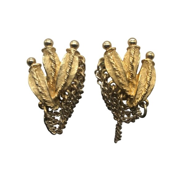 Unique ART Chain Drape Earrings, Clip On Gold Tone Vintage - Picture 4 of 6